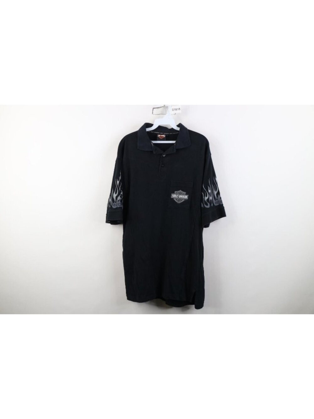 Vintage Y2K 2007 Harley Davidson Mens Large Faded Fire Flames Polo Shirt Black